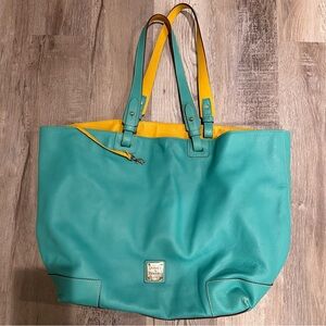 RARE Dooney & Bourke Large Smooth Pebbled Turquoise Leather Tote Shoulder Bag